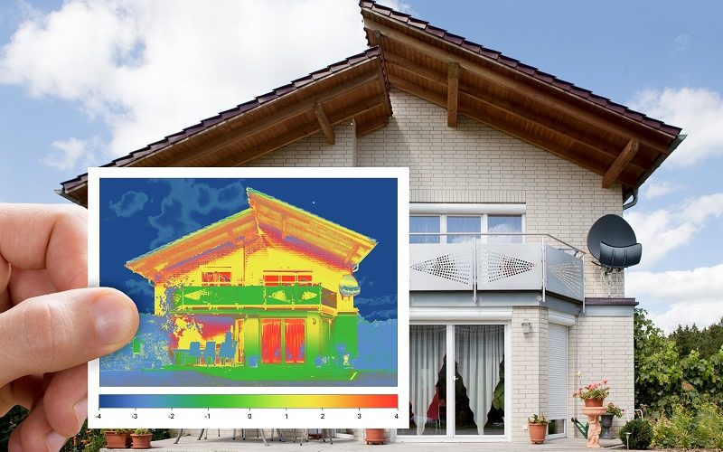 Infrarot Scan eines Gebäudes zur Analyse der Energieeffizienz