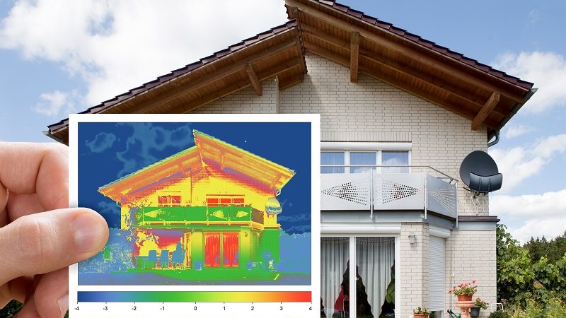 Infrared Thermovision Image Outside The House Person Hand Holding Infrared Thermovision Image Showing Lack Of Thermal Insulation Outside The House